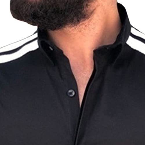 Men's Ribbon Decorated Slim-fit Long Sleeve Shirt Lapel Contrast Color Shirt Vintage Striped Lightweight Shirts2