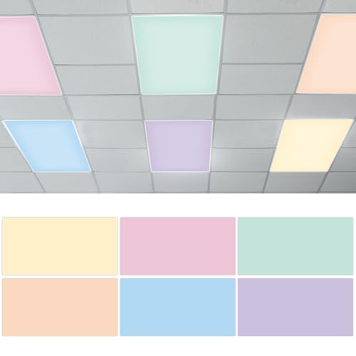 QOUBAI 6 Pcs Fluorescent Light Covers with 60 Magnets,4 x 2 Ft Magnetic Light Filters Colorful Fluorescent Lights Shade Easy Install for Classroom Office Library Hospital Home Ceiling Solid Color
