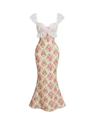 Image of GORGLITTER Women's Sweetheart Neckline Wedding Guest Tea Party Maxi Dress | Boho Vintage Dress, Bridal Shower Dresses for Guest, Floral Dress, Cocktail Birthday Dress,