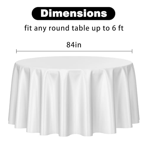 Image of Kopokita 2 Pack White Round Disposable Plastic Tablecloths 84 inch | Party Table Covers for Birthday, Picnic, Wedding, Baby Shower, Graduation