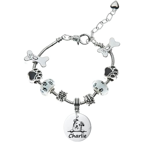 Australian Shepherd Dog Gifts, Personalized Australian Shepherd Beaded Charm Bracelet, Custom Engraved Dog Jewelry, Memorial Keepsake for Dog Mom, Dog Lover Gift