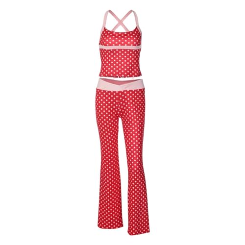 Conjunto de dos piezas para mujer con pantalones largos de lunares