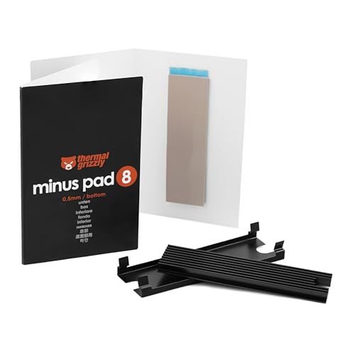 Thermal Grizzly - M.2 SSD Cooler - Inklusive 2x Minus Pad 8 Thermal Pads - Passiv Kühler für Next Generation Form Factor NVMe SSDs - Kompatibel mit vielen Herstellern - Schwarzes Aluminium