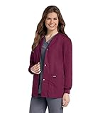 Landau Women's Snap Front Scrub Jacket, Wine, Medium
