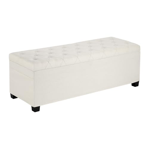 VEVOR Banc de rangement en lin, coffre de rangement rembourré avec poches latérales, banquette rabattable avec cadre en métal, pouf de bout de lit, pour...