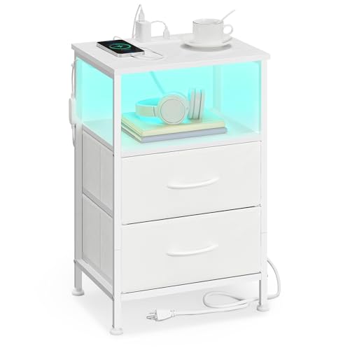 SONGMICS Nightstand with Charging Station
