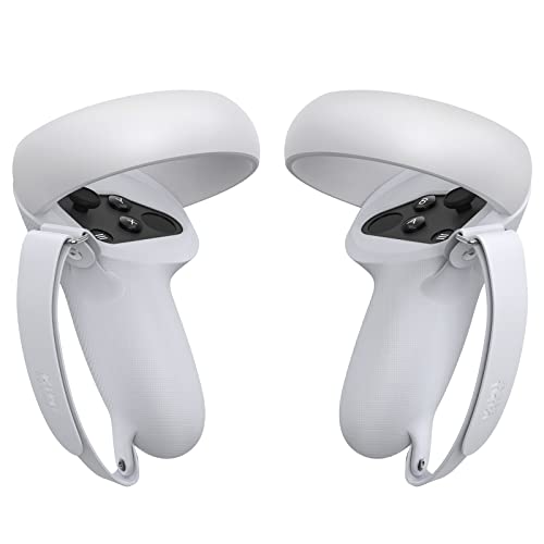 KIWI design Pro Version Griffabdeckung Kompatibel mit Quest 2 Touch Controller Griffzubehör Anti-Throw-Griff-Schutzhülle mit Verstellbarem Handschlaufe (Hellgrau, 1 Paar)