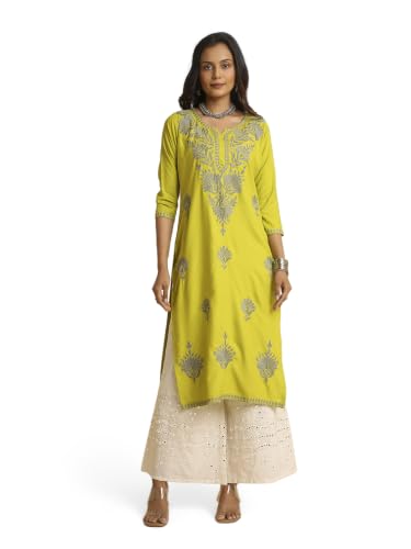 Image of RATAN Rayon Straight Lucknowi Chikankari Ethnic Wear Kurta for Women