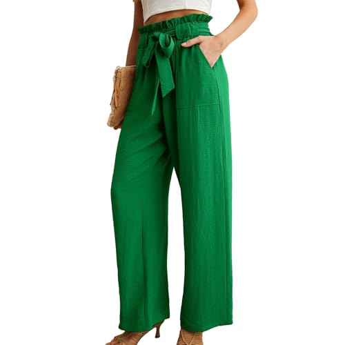 Wide Leg Linen Pants for Women Business Casual Baggy Drawstring High Waisted Lounge Trousers Pants with Pockets2