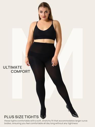 MANZI Women's 2 Pairs Control Top Pantyhose High Waist Plus Size Tights Ultra-Soft2