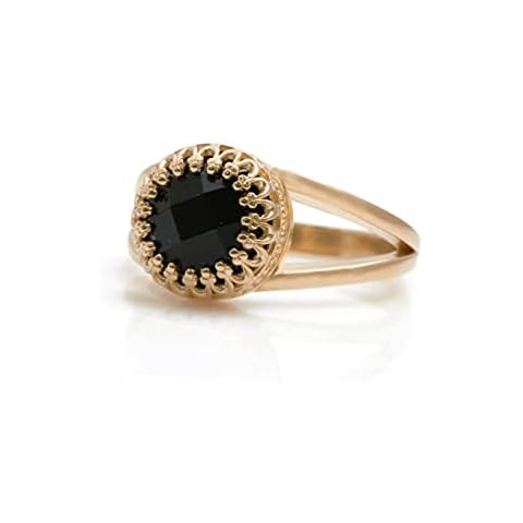 Decorative Black Onyx Ring - Intricate Rose Gold Ring - Classic Gemstone Ring, Fashion Ring, Anniversary Ring, Princess Ring, Cute Rings for Women - Choose Your Ring Size Cover