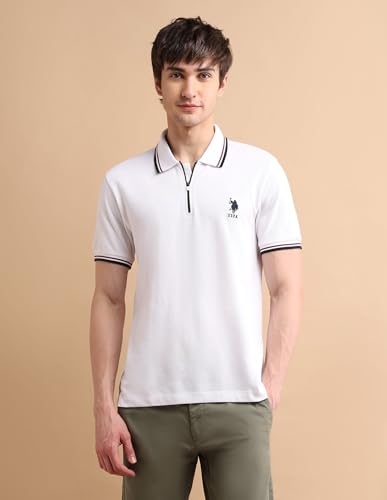 Image of U.S. POLO ASSN. Solid Slim Fit Polo T Shirts for Men - 100% Cotton, Half Sleeve Mens Tshirt - 3XL, White
