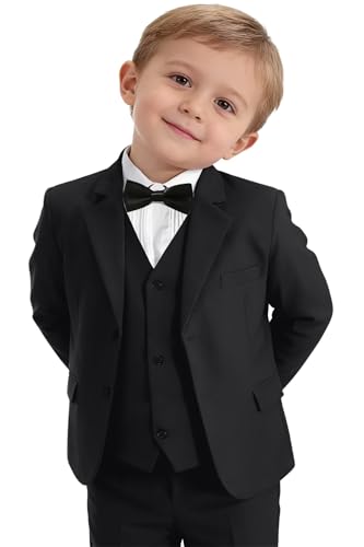 Image of Baby Boys Clothes Suits Toddler Black Formal Gentleman Wedding Outfit Dress 5Pcs Kids Infant Slim Fit Suit Sets 3T