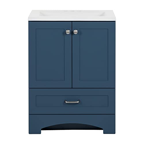 Spring Mill Cabinets Emlyn Bathroom Vanity with 2-Door Cabinet, Drawer, and White Sink Top, 24.25´´ W x 18.75´´ D x 32.89´´ H, Admiral Blue