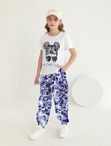 Image of Girl Clothes Cute Cool Girl Tops Splicing Pants 2 Piece Girls Summer Outfits 6-14 Years