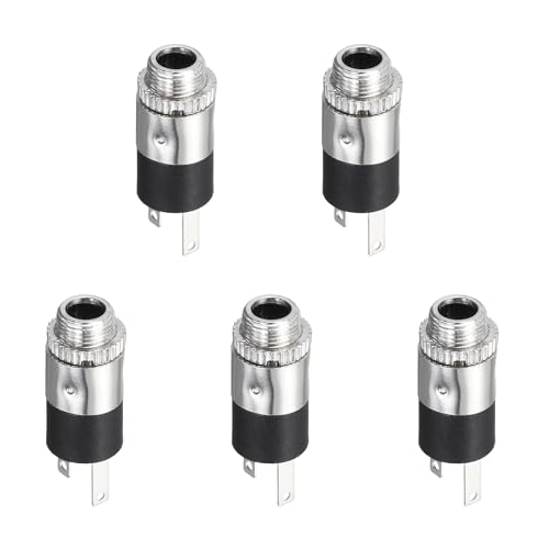 sourcing map 5 Pcs 3.5mm Vertical 3 Pins TRS Stereo Audio Socket Threaded with Round Nut for Audio Headphone Radio PCB Panel CD Players