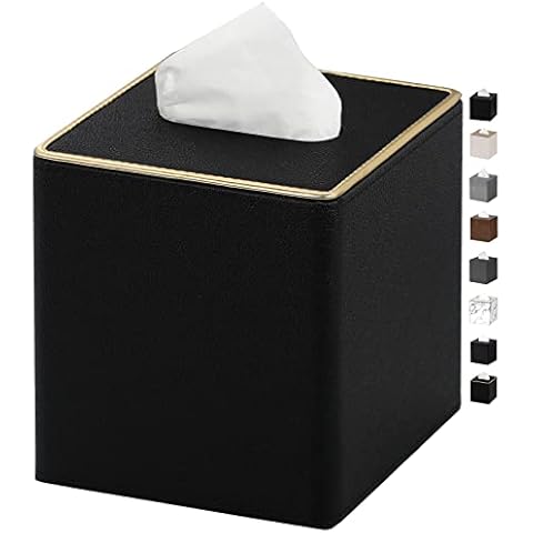 GOLRANLYE Tissue Box Cover Square PU Leather Facial Tissue Box Holder for Dresser Bathroom Decor (Black Pearl) Cover