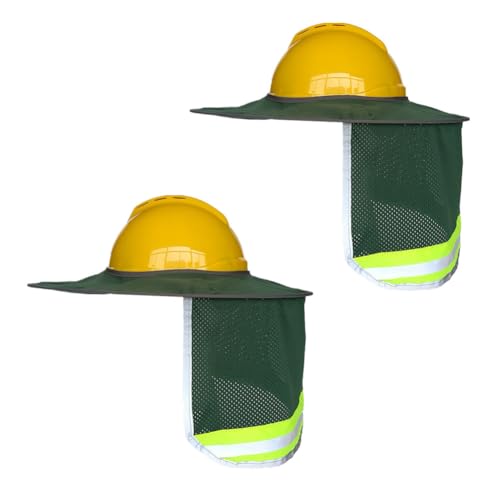 Image of XIAKE Hard Hat Sun Shade Full Brim Mesh Neck Sun Shield with Reflective Strips Neck Sunshade Cover (2 Packs Army Green)