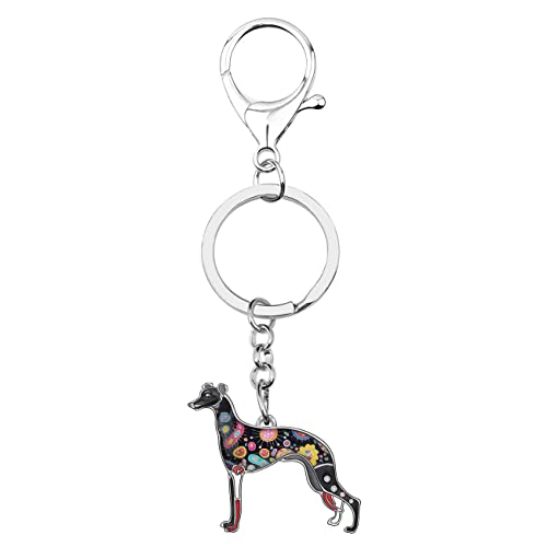 WEVENI Emaille Legierung Windhund Hund Schlüsselanhänger Greyhound Schlüsselring Geschenk Auto Brieftasche Tasche Charms Für Frauen Mädchen (Grau)