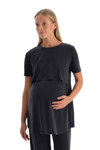 T-shirt à manches courtes Dagi en tricot noir et col rond pour femme