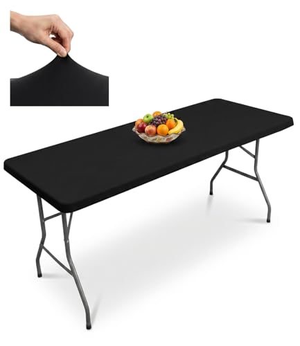 Morbuy Nappe Rectangulaire 183 x 76 CM avec Bord Élastique, Noire Nappe de Table Anti Tache pour...