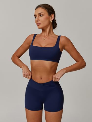 ABOCIW Workout Sets for Women Square Neck Sports Bra Crossover Waist Scrunch Butt Lifting Shorts 2 Piece Gym Set3