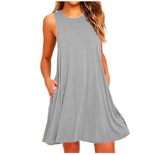 Damen Kleider Elegant Kurzer Shirtkleid Ärmellos Lässiges Sommerkleid Knielang Minikleid Baumwolle Einfarbig Strandkleid Bequem Leicht Freizeitkleid...