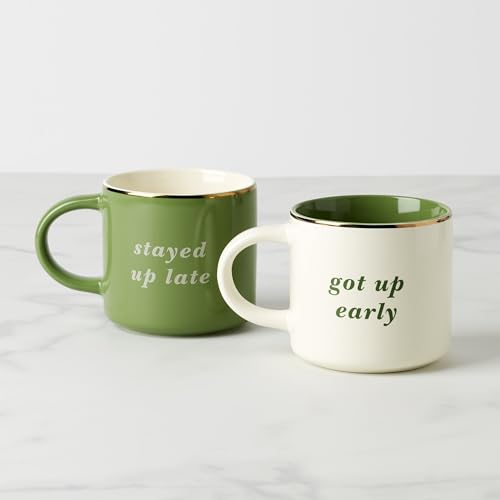 Image of kate spade new york Got Up Early & Stayed Up Late, Mugs, Set of 2, Green