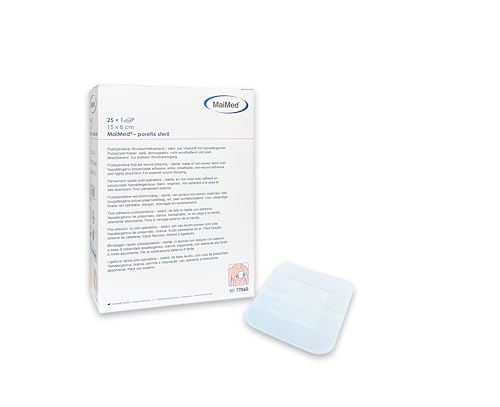 MaiMed Porefix apósitos adhesivos 15x8 cm - tiritas estériles 25 unidades – almohadilla no adherente 10x4 cm – apósitos para heridas sensible sin látex