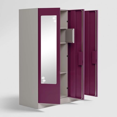 Image of Interio by Godrej Slimline 3 Door Steel Almirah with Locker, Drawer, Star Mirror (Purple, Textured Finish)