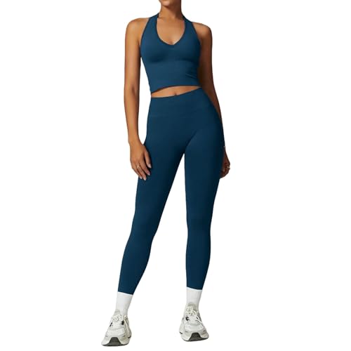 WANGSHUO Pantalon Femme 2pcs Set Gym Vêtements De Athletic Wear Yoga Costumes for Women Fitness Tracksuit Sports Bra Leggings Sports-Gris-s – Image 5