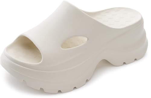 BRONAX Platform Wedge Sandals for Women Thick Sole Outdoor Female Girls Summer House Home Chunky Slides Size 7 EVA Slip On Beach Comfy Beige 37