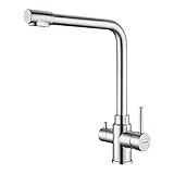 KAIBOR Grifo de cocina monomando con grifo para osmosis, grifos Fregadero Cromado 360° Giratorio con Aireador, 3 Vías Osmosis con Dos Salidas, Altura Total 34cm, el acabado es cepillado