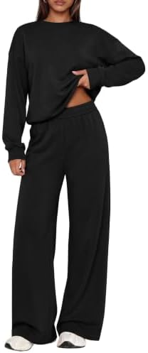PRETTYGARDEN 2 Piece Lounge Sets for Women Casual Sweatsuits Fall Clothes | Soft Fleece Interior,Oversized Sweatshirt & Wide Leg Pants,Matching Sweat Set,Workout Tracksuit,Winter Airport Travel Outfits