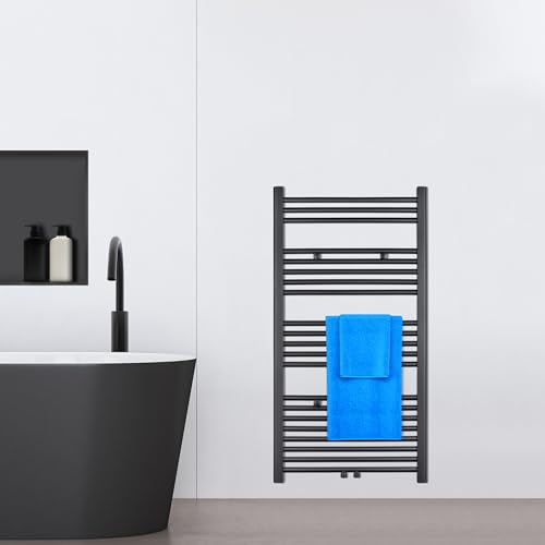VILSTEIN® Badheizkörper [115x60cm] - Handtuchheizkörper Elektrisch Nutzbar - Handtuchtrockner Badezimmer - Handtuch Heizkörper Bad mit Seitenanschluss - Handtuchheizung - Wandheizkörper (Schwarz)