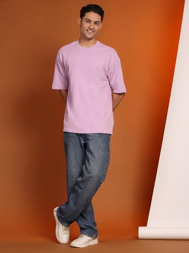Image of Amazon Brand - Anarva Men's Oversized Cotton T-Shirt | Crew Neck | Half Sleeve | Solid Casual Tee
