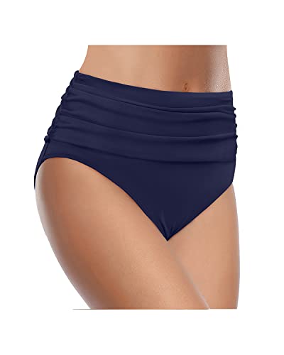 Image of Tempt Me Women's High Waisted Bikini Bottom Tummy Control Ruched Bathing Suit Swim Bottom