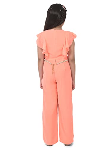 Image of Cub McPaws Girls Ruffle Sleeves Jumpsuit with Belt | 4-12 Years