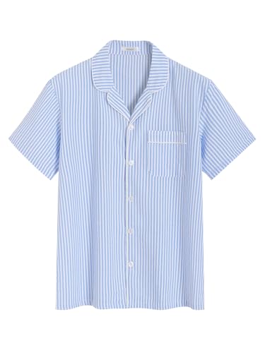 Latuza Men's Cotton Seersucker Pajama Shirt Lightweight Button Down Sleep Shirt