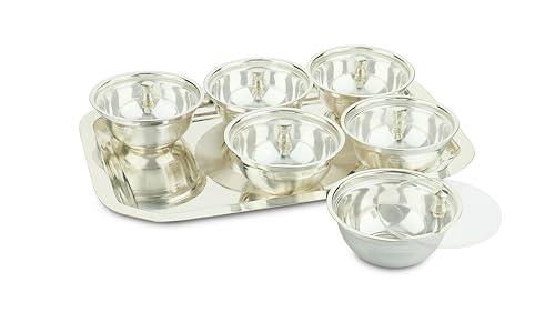 Image of Silverglow Panache Serving Set | Silver Plated Bowl Set of 13 | Dry Fruits, Snacks containers | Serving Tray Bowl Set | Tableware Set | Perfect Diwali, Office, Wedding Return Gift