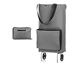 Collapsible Trolley Bags Folding Shopping Bag with Wheels Foldable Shopping Cart Reusable Shopping Bags Grocery Bags Shopping Trolley Bag on Wheels Hand Bag (Grey)