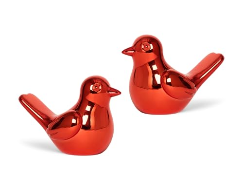 Red Bird Statue Pair, 2-Pack 3 inch Shiny Accent Small Knick Knacks for Home Office Shelf Desk Coffee Table Decoration