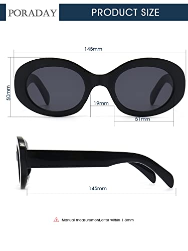PORADAY Modern Thick Oval Sunglasses for Women Fashion Clout Goggles Retro Narrow Chunky Sun Glasses Gradient Shades Round 7