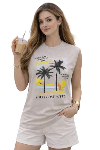 Image of Mack Jonney Women's Printed Cotton Sleeveless Vest | Round Neckt-Shirt| Casual Gym Tank Top-M.J8299