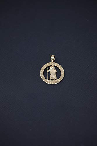 10k Gold St Christopher Protect Us Round Charm Pendant3