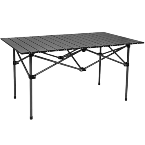 Image of Garden Art Portable GAFTBL1491-11L Roll-Up Camping Table - Durable Aluminum Folding Table with Carry Bag for Picnic, Beach, Travel & Outdoor Activities (Large Black Table, Large)