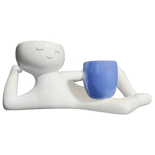 Pot de fleurs visage résine Lazy Guy cache-pot original plante intérieur