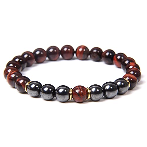 Bracelet en perles d'hématite naturelle YZCIS pour femmes - Longueur 20,19 cm
