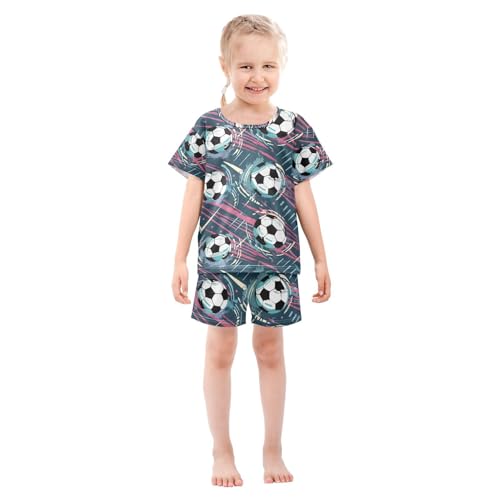 ALAZA Soccer Abstract Pajamas Set Short Sleeve Cotton Sleepwear Summer Pjs 2 Piece 5-14Y3