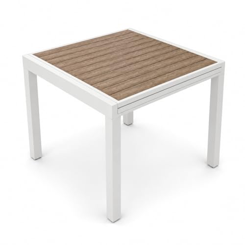 Tavolo USTICA Allungabile 90/180 cm Alluminio e Effetto Legno (Bianco)